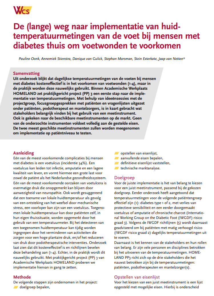 De (lange) weg naar implementatie van huidtemperatuurmetingen van de voet bij mensen met diabetes thuis om voetwonden te voorkomen